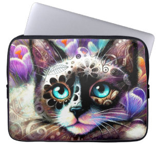 Siamese Kitty Cat Crocus Floral Lila Aquamarin Laptopschutzhülle