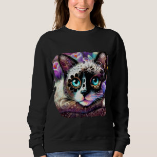 Siamese Kitty Cat Crocus Floral Lila Aquamarin Sweatshirt