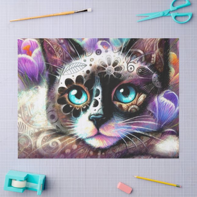 Siamese Kitty Cat Crocus Floral Lila Decoupage Seidenpapier (Basteln)