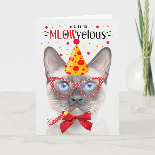 Siamese Lilac Point Cat MEOWvelous Birthday Karte (Vorderseite)