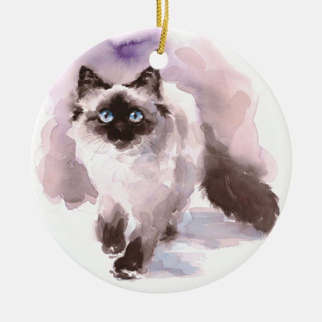 Siamese Ragdoll Cat Watercolor Keramik Ornament (Vorne)