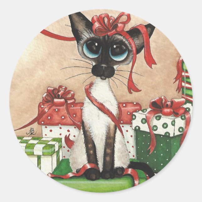 Siamese Red Ribbon Runder Aufkleber (Vorderseite)