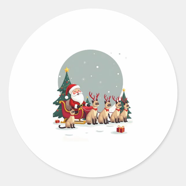 Siamese Reindeer Christmas Siamese Cat Lover Gifts Runder Aufkleber (Vorderseite)
