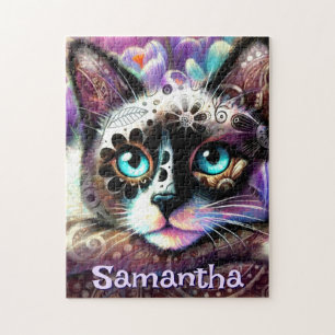 Siamese White Kitty Cat Crocus Floral Personalisie