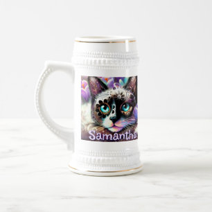 Siamese White Kitty Cat Crocus Floral Personalisie Bierglas
