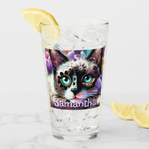 Siamese White Kitty Cat Crocus Floral Personalisie Glas