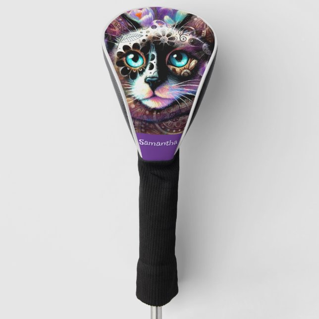 Siamese White Kitty Cat Crocus Floral Personalisie Golf Headcover (Vorderseite)