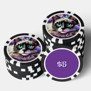 Siamese White Kitty Cat Crocus Floral Personalisie Pokerchips