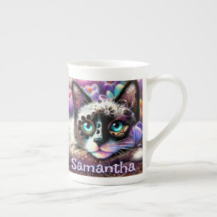 Siamese White Kitty Cat Crocus Floral Personalisie Prozellantasse