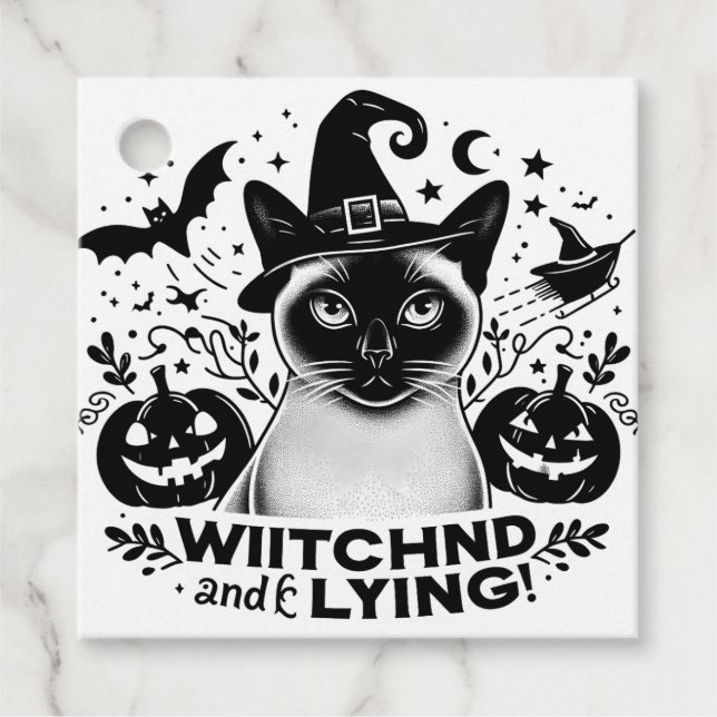 Siamesen gezaubert: Halloween-Magische Reise Geschenkanhänger (Vorderseite)
