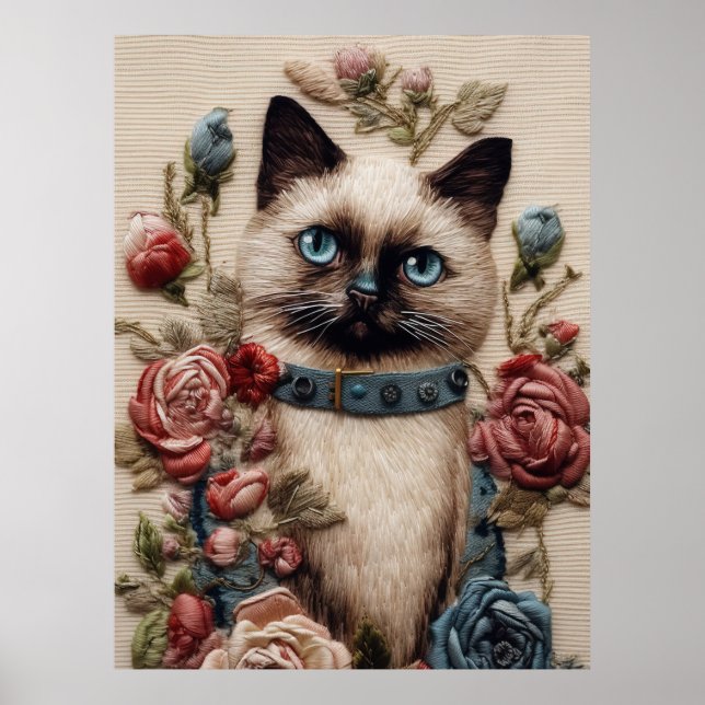 Siamesen Katze und Rose 3D Stickereikunst Poster (Vorne)