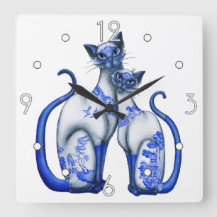 Siamesische blaue Weide-Wanduhr Quadratische Wanduhr