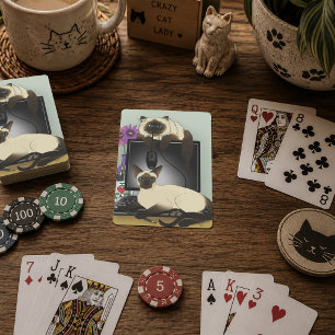 Siamesische Computer Büro Schreibtisch Katzen Lust Spielkarten