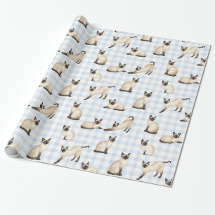 Siamesische Katze Blau Gingham Aquarell Geschenkpa Geschenkpapier
