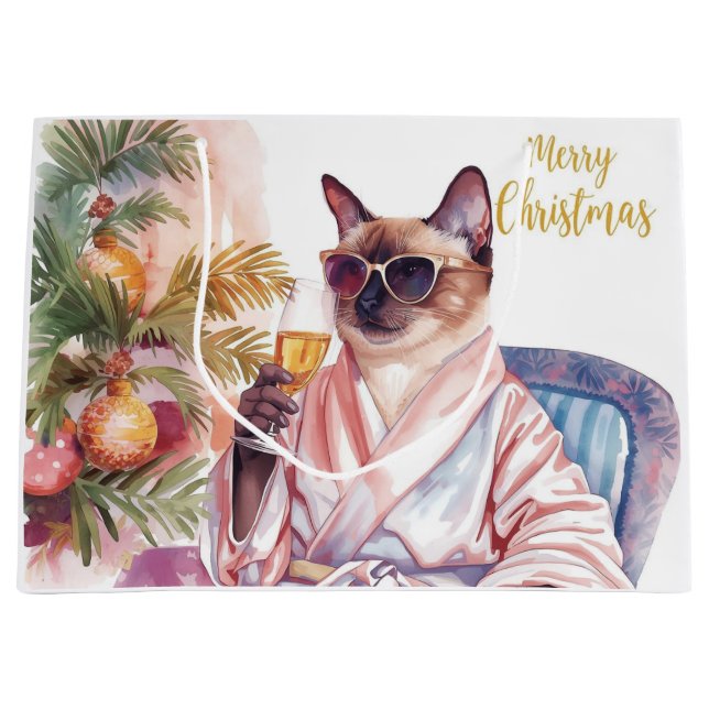 Siamesische Katze Glamour Weihnachten beim Champag Große Geschenktüte (Vorderseite)
