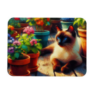 Siamesische Katze im Garten Ölmalerei Magnet