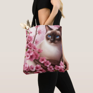 Siamesische Katze Japanische Kirschblüte Rosa Tasche