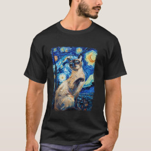 Siamesische Katze Sternennacht Malerei T-Shirt