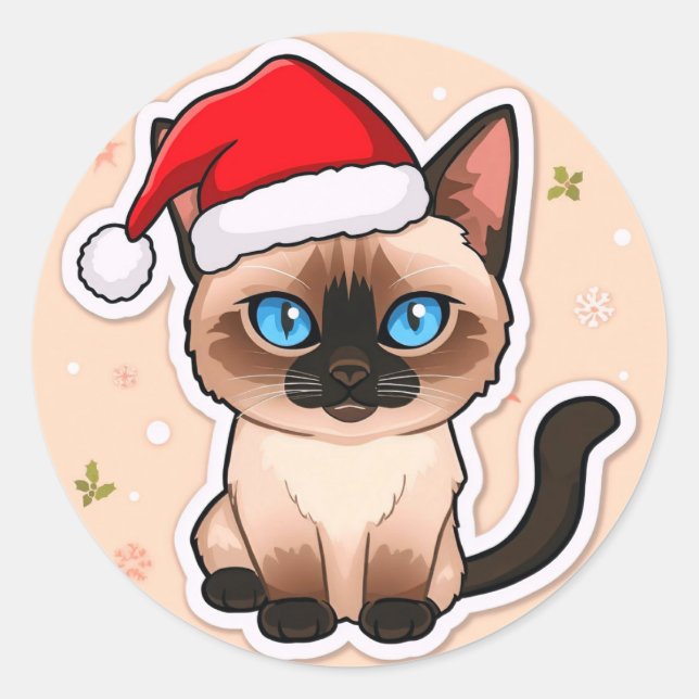 Siamesische Katze Weihnachten Runder Aufkleber (Vorderseite)