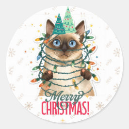 Siamesische Katze Weihnachten Runder Aufkleber