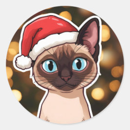 Siamesische Katze Weihnachten Runder Aufkleber