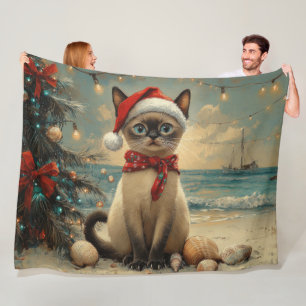 Siamesische Katze Weihnachten Vintage Strand Fleecedecke