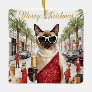 Siamesische Katze Weihnachtsgruß aus Kalifornien Keramikornament