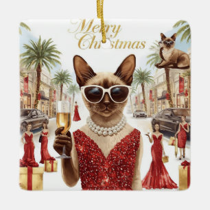 Siamesische Katze Weihnachtsgrüße aus Kalifornien Keramikornament