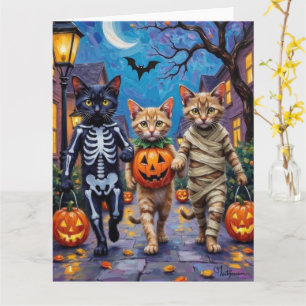 Siamesische Katzen beim Trick-or-Treaten Halloween Karte