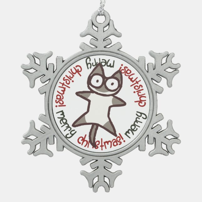 Siamesische Katzen-frohe Weihnachten Schneeflocken Zinn-Ornament (Vorderseite)