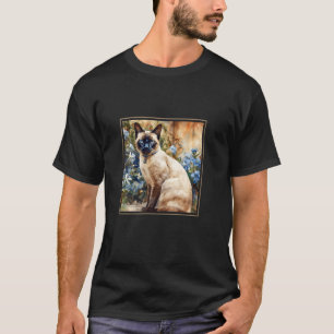 Siamesische Katzen-Garten-Blumen-Malerei Haustier- T-Shirt