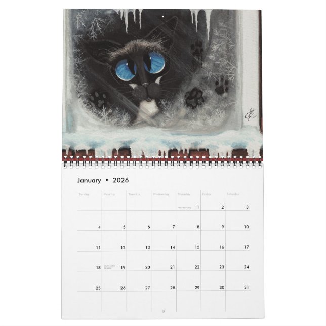 Siamesische Katzen-Grafik durch AmyLyn Bihrle Kalender (Jan 2026)