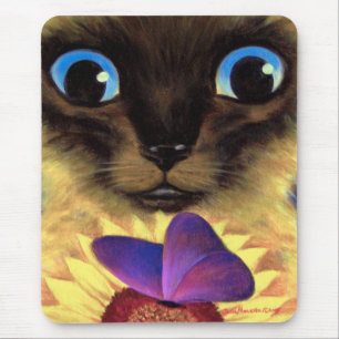 Siamesische Katzen-Malerei mit dem Schmetterling - Mousepad