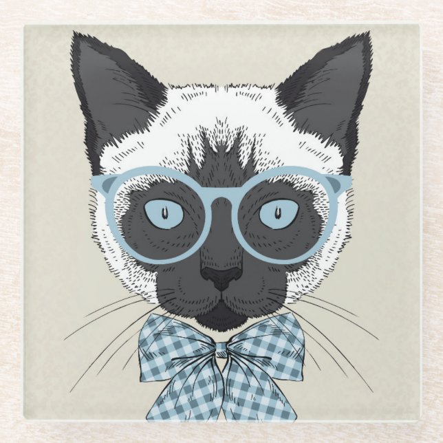 Siamesische Katzen-Mode Smart Glasuntersetzer (Vorderseite)