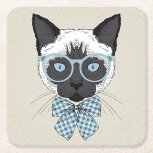 Siamesische Katzen-Mode Smart Rechteckiger Pappuntersetzer