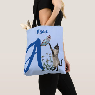 Siamesische Katzen-Monogramm-Initiale A Personalis Tasche