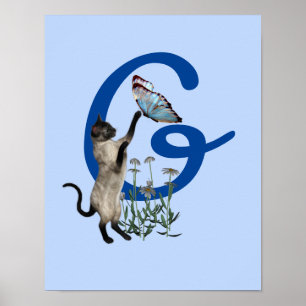 Siamesische Katzen Schmetterling Blumen Monogramm Poster