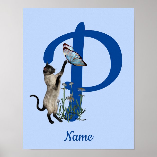 Siamesische Katzen Schmetterling Monogramm Anfangs Poster (Vorne)