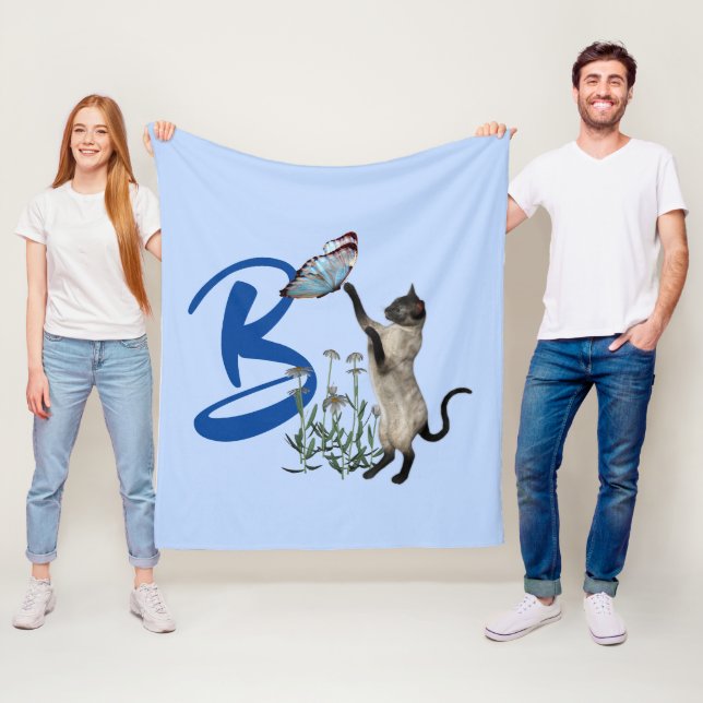 Siamesische Katzen-Schmetterling-Monogramm Initial Fleecedecke (Beispiel)