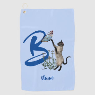 Siamesische Katzen-Schmetterling-Monogramm Initial Golfhandtuch