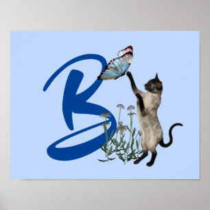 Siamesische Katzen-Schmetterling-Monogramm Initial Poster