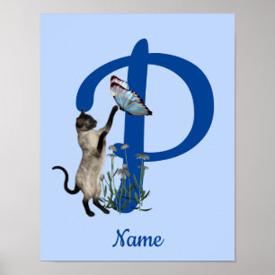 Siamesische Katzen-Schmetterling-Monogramm-Initial Poster