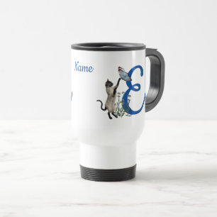 Siamesische Katzen-Schmetterling-Monogramm Initial Reisebecher