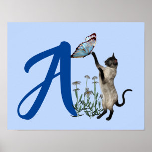 Siamesische Katzen-Schmetterling Süße Monogramm In Poster