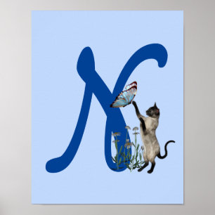 Siamesische Katzen-Schmetterling-Süßes-Monogramm-I Poster