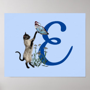 Siamesische Katzen-Schmetterling-Süßes-Monogramm-I Poster