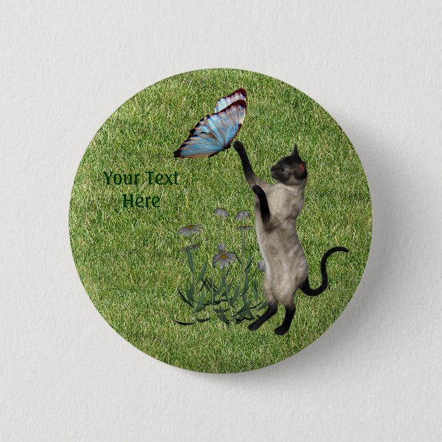 Siamesische Katzen-Schmetterlings-Knopf Button (Vorderseite)