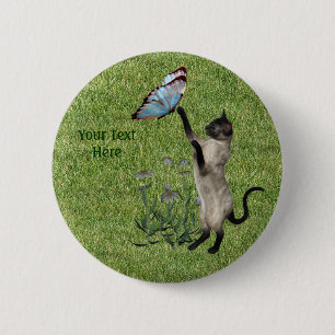 Siamesische Katzen-Schmetterlings-Knopf Button