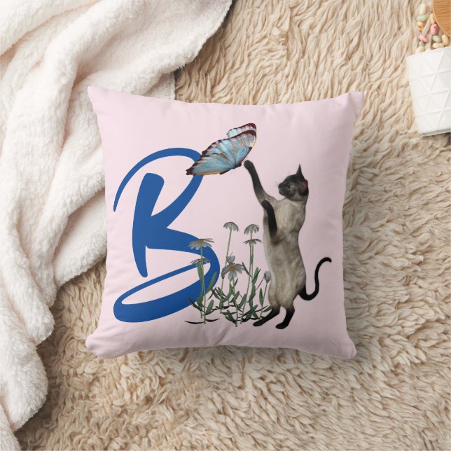 Siamesische Katzen-Schmetterlings-Monogramm Initia Kissen (Decke)