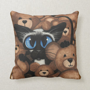 Siamesische Katzen-Teddybär-feste Umarmung durch Kissen